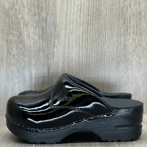 Sanita Shoes Kids 25 8.5-9 Platform Open Back Slip On Clog Patent Leather Black - Picture 4 of 12